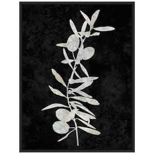 "Plant Life White on Black IV" 1-Piece Floater Frame Canvas Transfer Nature Art Print 24 in. x 18 in.
