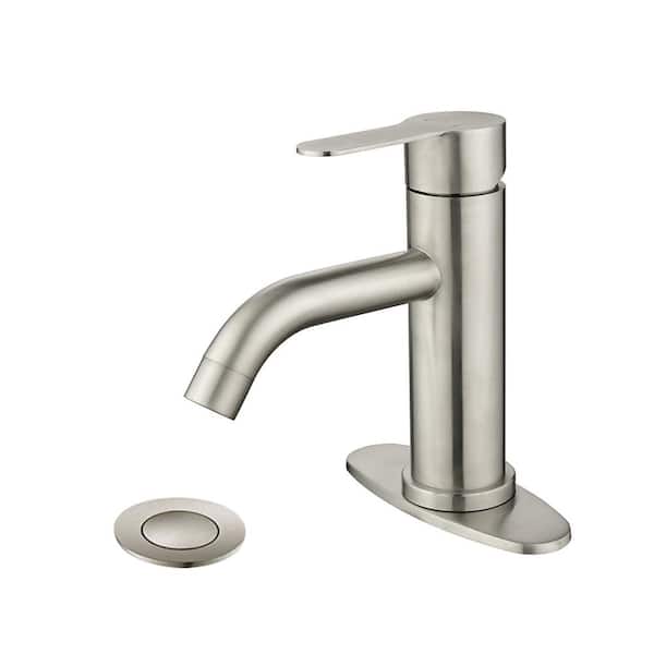 Logmey Single Handle Waterfall Bathroom Vessel Sink Faucet in Brushed Nickel with Pop-Up Drain