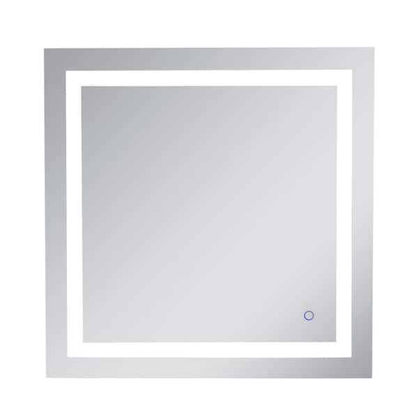 Unbranded Timeless 30 in. W x 30 in. H Framed Rectangular LED Light Bathroom Vanity Mirror in Silver