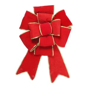 40 in. Giant Red 3D 11-Loop Velveteen Christmas Bow with Gold Trim
