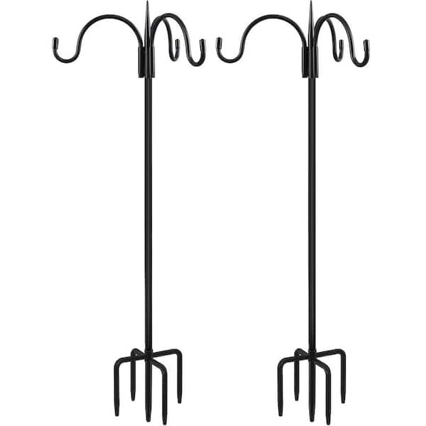 Double Shepherds Hooks 45 in. Metal Heavy Duty Garden Hook with 5 Prongs Base for Outdoor Bird Feeder Lantern