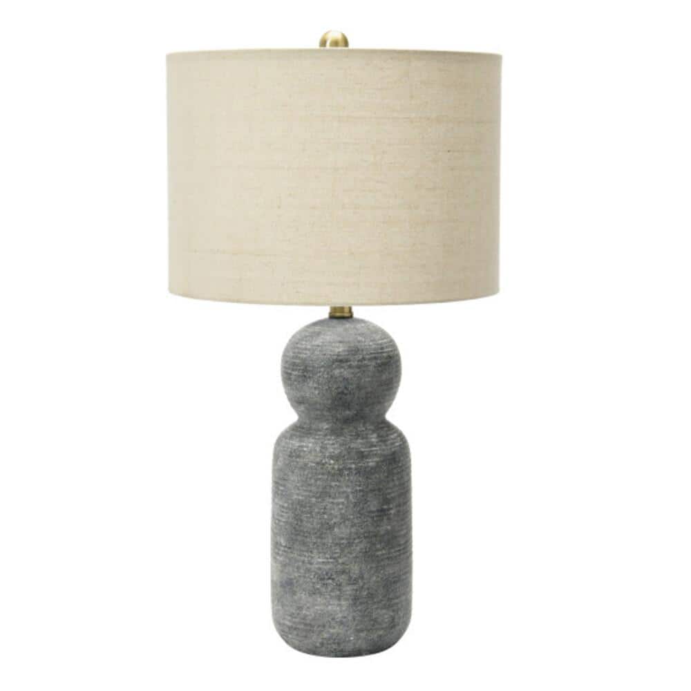 27 in. Grey Round Stoneware Table Lamp with Linen Shade price history on PriceWatchPro