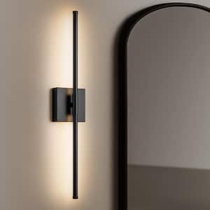 Byers 23.6 in. 1-Light Black Linear Wall Sconce 3000K Warm Light LED Bathroom Vanity Light with Rectangular Backplate