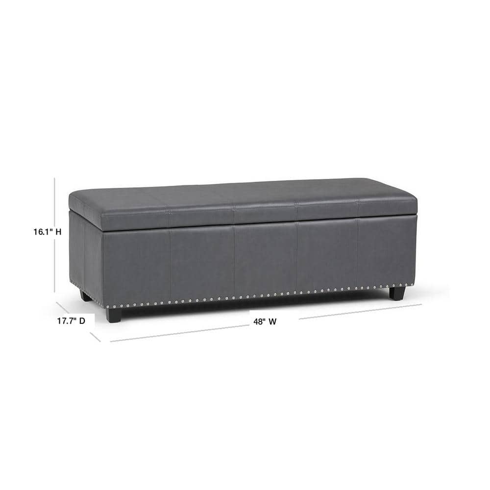 Stone Gray Faux Leather Rectangular Storage Ottoman Bench