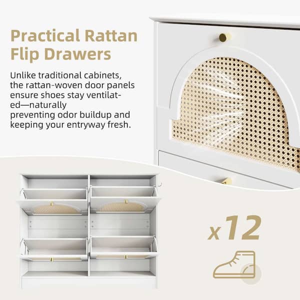 35.4 in. H x 42.1 in. W White Wood 12-Pair Shoe Storage Cabinet