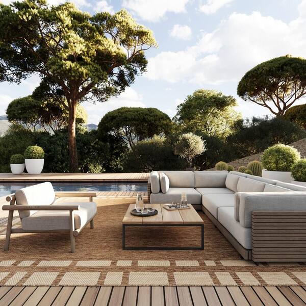 Bellia Striped Light Brown 5 ft. x 8 ft. Outdoor Area Rug