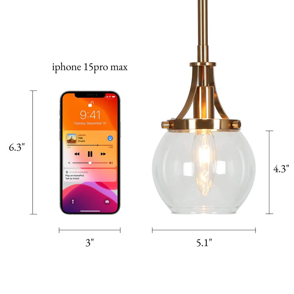 Polished Gold and Matte Black Mini Globe Pendant Light with Clear Glass Shade