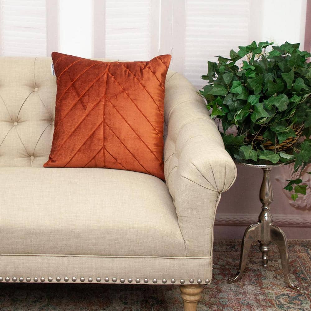 Burnt Orange Geometric Stitched Velvet Square Pillow