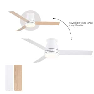 Topsky 48 in. Indoor Matte White Low Profile Ceiling Fans with Integrated LED, Dual-Finish Blades and Remote Control