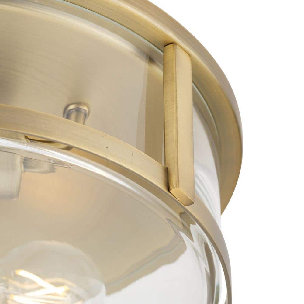 Gilliam Vintage Brass Flush Mount with Clear Curved Glass