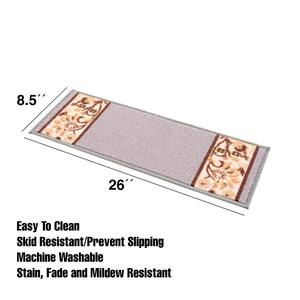Bordered Gray 8.5 in. x 26 in. Nylon Stair Tread Cover (Set of 7)