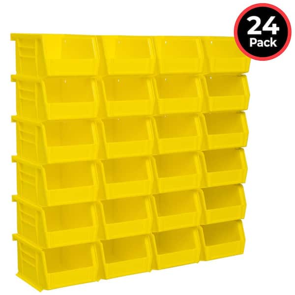 Heavy Duty Stackable Plastic Storage Totes, 4 1/8 in. L x 5 3/8 in. W x 3 in. H, Each Holds 10 lbs., Yellow, (24-Pack)