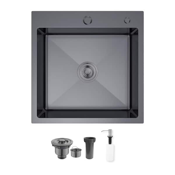 15 in. Drop-In Single Bowl 16 Gauge Black Stainless Steel Square Bar Sink for Wet Bar and RV Use