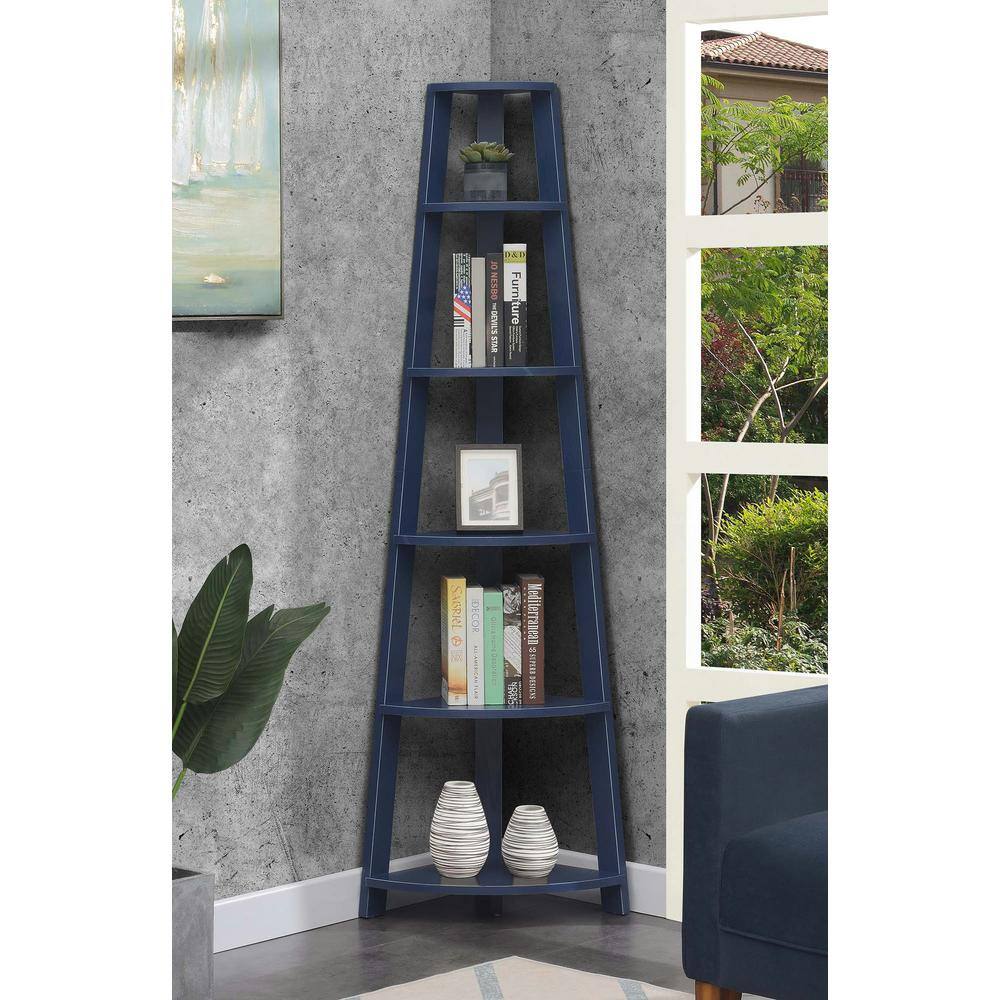 Cobalt Blue Newport Modern Corner Bookshelf, 6-Tier Design