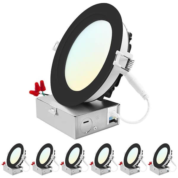 LUXRITE 6 in. Integrated LED Recessed Light kit 18-Watt 5CCT 2700K-5000K 1800 Lumens Dimmable Wet Rated IC ETL - Black (6-Pack)