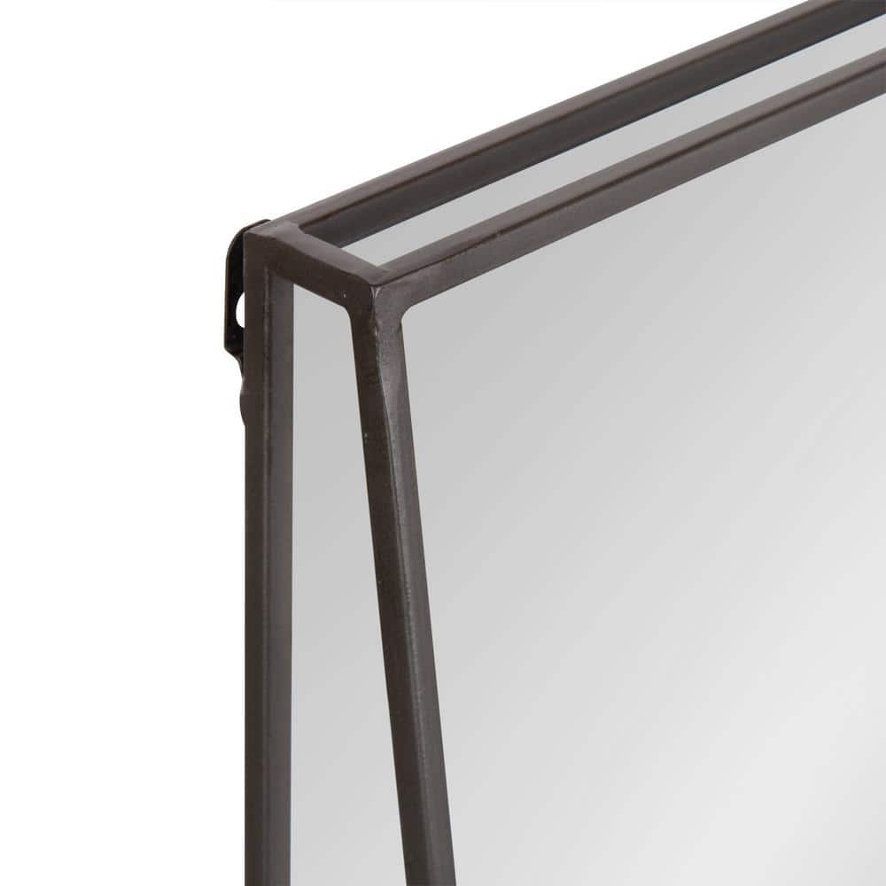 Charcoal Rectangular Metal Wall Mirror with Functional Shelf