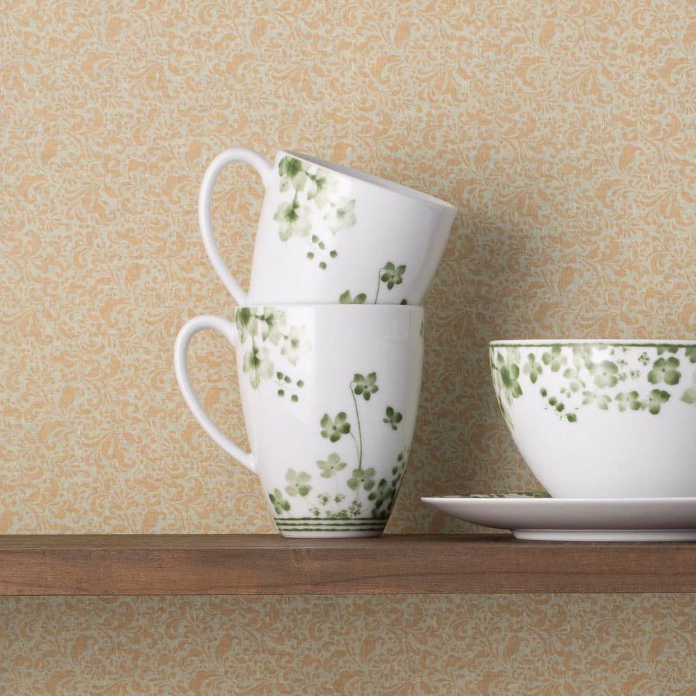 Bloomington Road Green Ceramic Floral Mugs, Set of 4