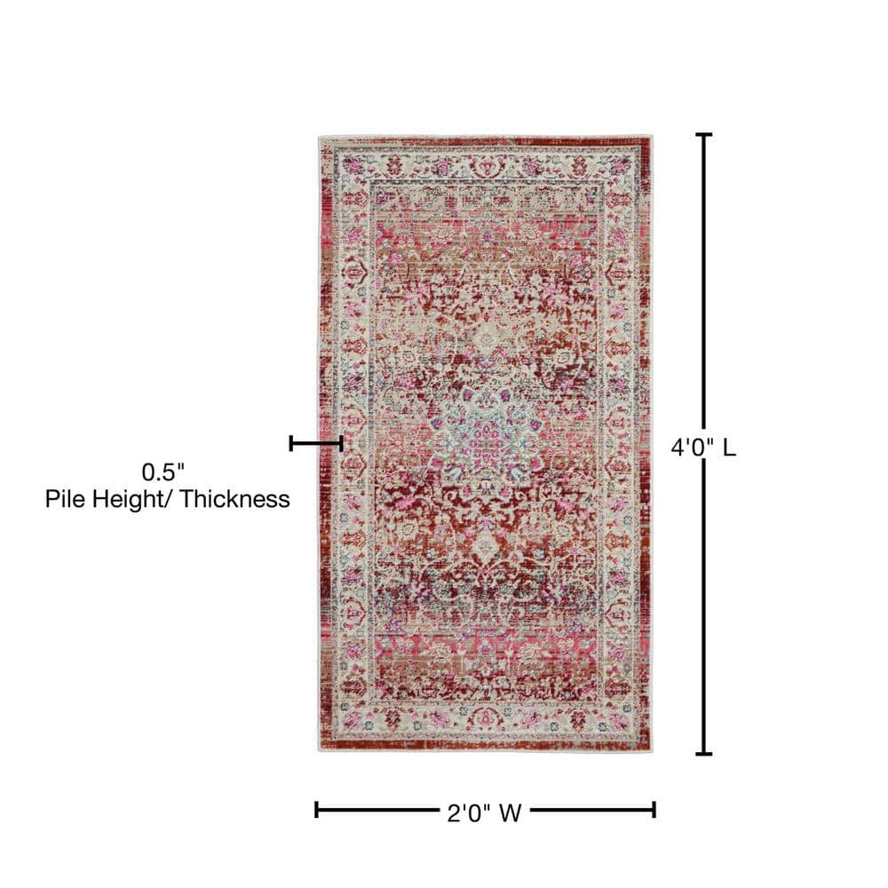 Vintage Kashan Distressed Red Synthetic 2' x 4' Area Rug
