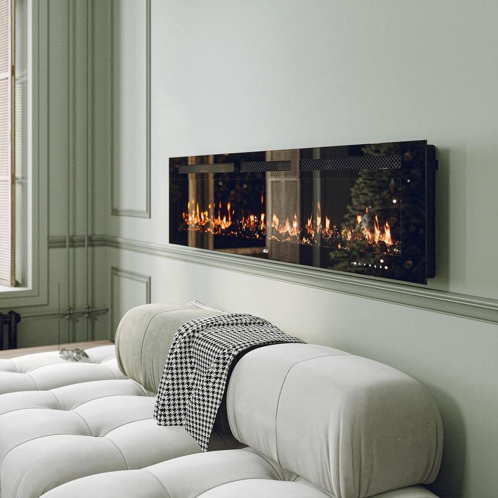 Corretto 72" Black Wall Mounted Electric Fireplace with Mantel