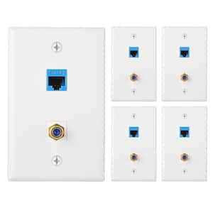 White Ethernet and Coaxial Wall Plate, 1-Gang (5-Pack)
