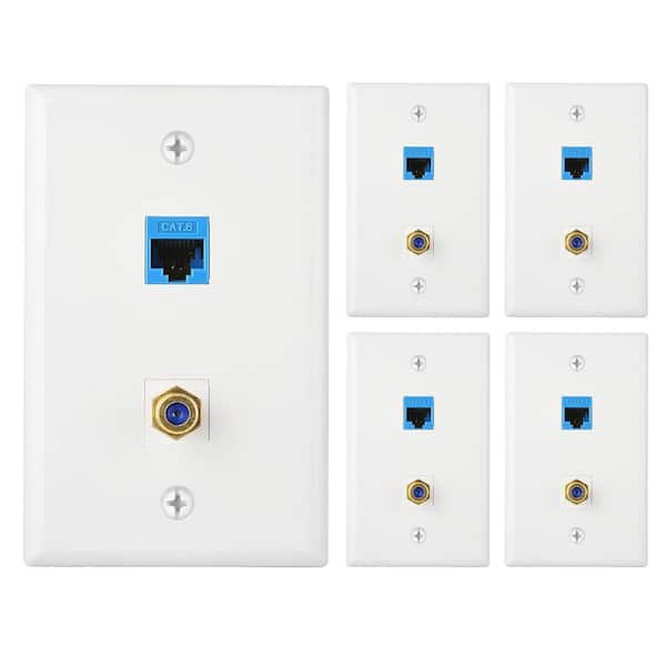 Newhouse Hardware White Ethernet and Coaxial Wall Plate, 1-Gang (5-Pack)