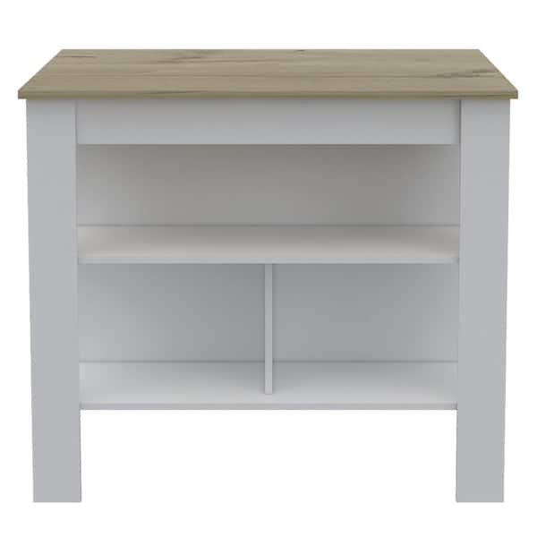 White Wood 40.5 in. Kitchen Island with 3 Concealed Shelves