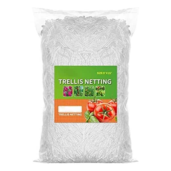 .N/A Heavy-Duty Polyester Garden Trellis Netting for Vines, Vegetables, Fruits, Flowers, White (4.9 ft. x15 ft. 1-Pack)