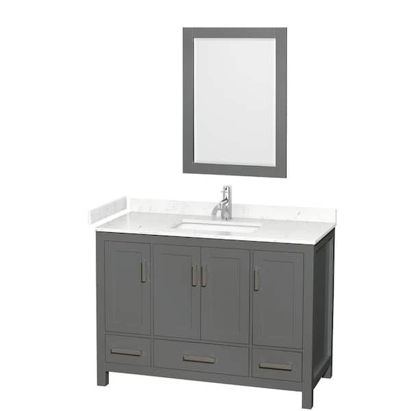 Wyndham Collection Sheffield 48 in. W x 22 in. D x 35 in. H Single Bath Vanity in Dark Gray with Carrara Cultured Marble Top and 24" Mirror