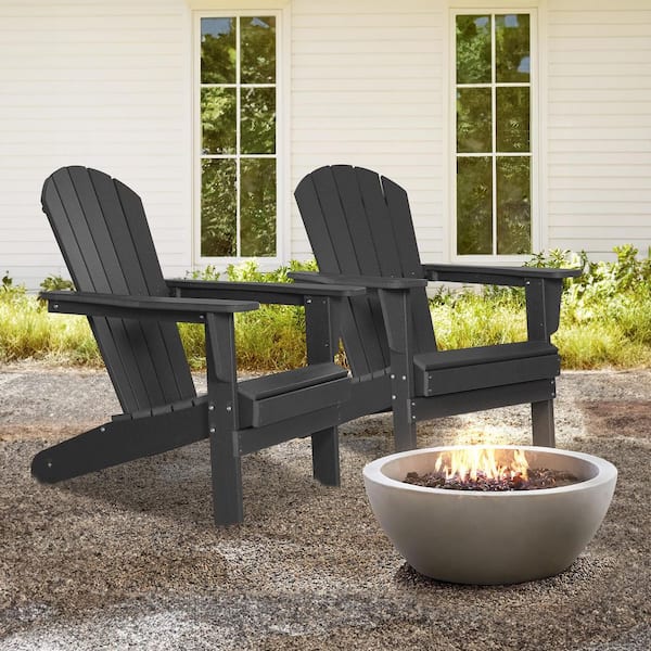 MIRAFIT Classic Black Composite of Adirondack Chair with (Set of 2)