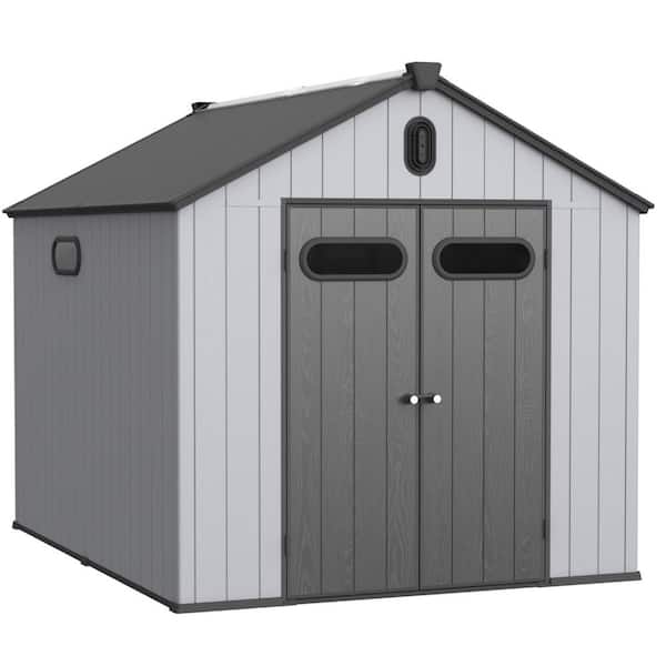 Boosicavelly 8 ft. W x 10 ft. D Black Gray Plastic Shed with Double Door and Vents and Floor (80 sq. ft.)