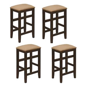 Carmina 25.5 in. H Cappuccino Backless Wood Frame Counter Stool with Fabric Seat (Set of 4)