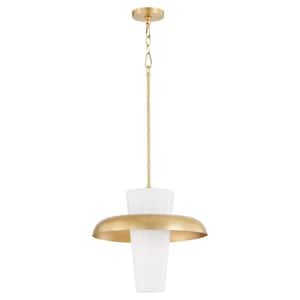 Mallory 100-Watt 1 Light Aged Brass 20" Pendant Light with Clear Fluted Glass Cone Shade, No Bulb included