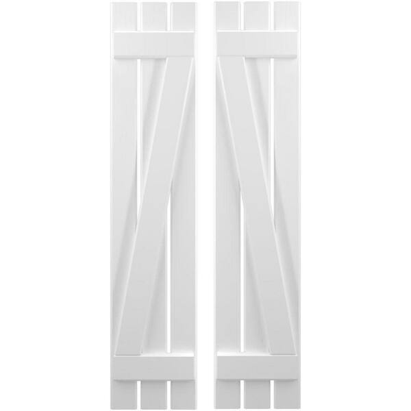 Ekena Millwork 11-1/2 in. W x 61 in. H Americraft 3-Board Exterior Real Wood Spaced Board and Batten Shutters with Z-Bar in White