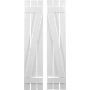 11-1/2 in. W x 73 in. H Americraft 3 Board Exterior Real Wood Spaced Board and Batten Shutters w/Z-Bar White