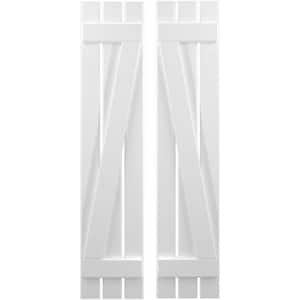 11-1/2 in. W x 83 in. H Americraft 3 Board Exterior Real Wood Spaced Board and Batten Shutters w/Z-Bar White