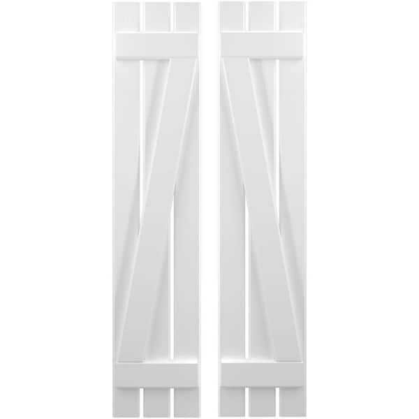 Ekena Millwork 11-1/2 in. W x 84 in. H Americraft 3-Board Exterior Real Wood Spaced Board and Batten Shutters with Z-Bar in White
