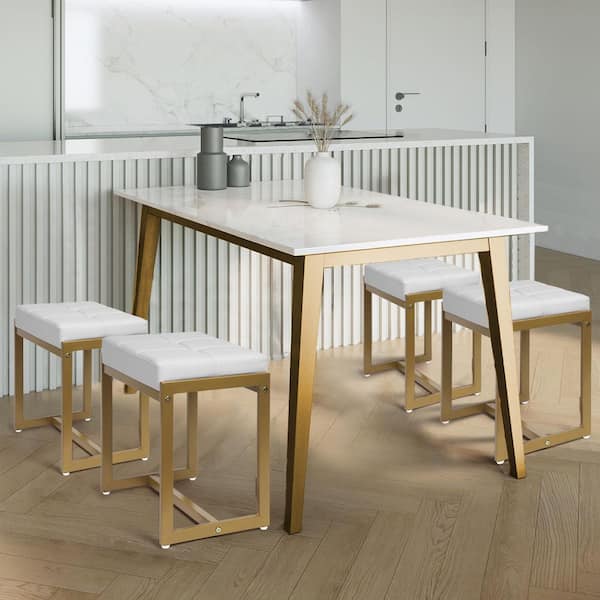 dressing table stool gold legs Wudkey Cream White Velvet 18 in. Tall Makeup Vanity Stool with Golden Steel Legs for Dressing Table Couch Side Table