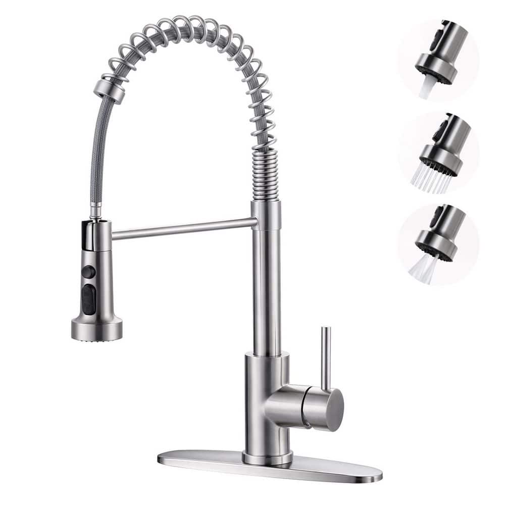 Single Handle Pull Down Sprayer Kitchen Faucet, Stainless Steel Spring Kitchen Sink Faucet in Brushed Nickel price history on PriceWatchPro