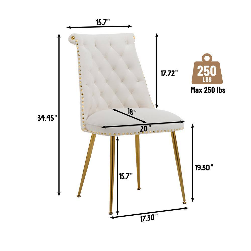Beige Velvet Upholstered Side Chair with Gold Metal Legs