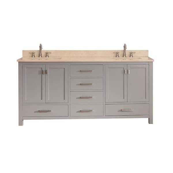 Avanity Modero 73 in. W x 22 in. D x 35 in. H Vanity in Chilled Gray with Marble Vanity Top in Galala Beige and White Basins