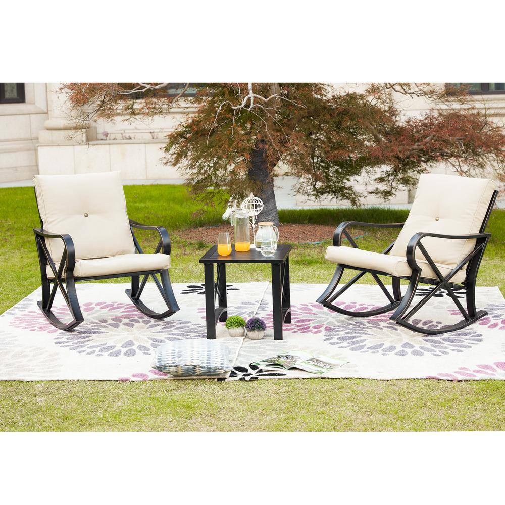 Patio Festival 5-Piece Metal Patio Conversation Set with Beige Cushion - 3