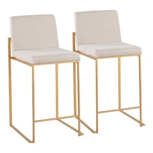 Fuji 35.5 in. Beige Fabric and Gold Steel High Back Counter Height Bar Stool (Set of 2)