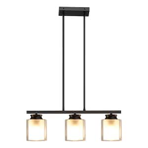 3-Light Black Metal Kitchen Island Pendant Light with Glass Shade and Bulb not Included