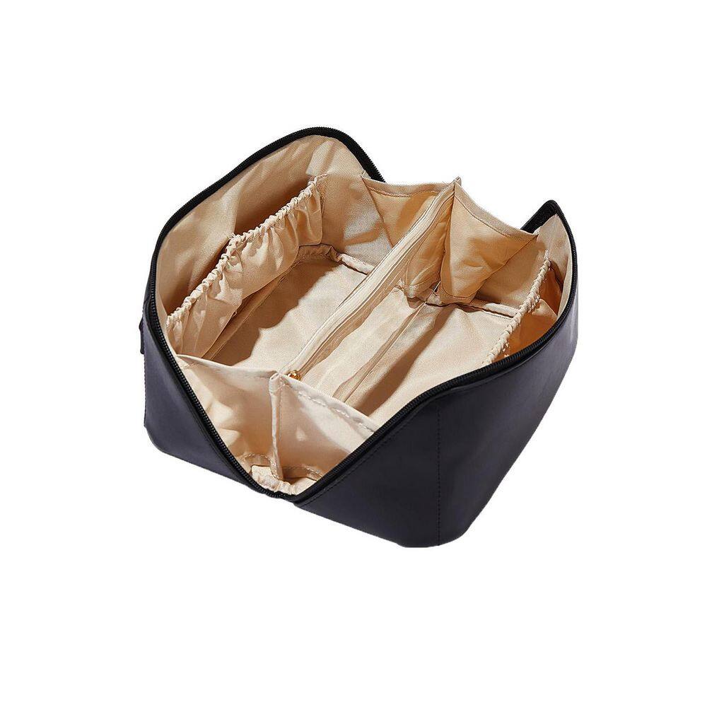 Black Travel Makeup Bag, Large Capacity Cosmetic Organizer with Inner Pockets, Waterproof PU Leather Toiletry Pouch price history on PriceWatchPro