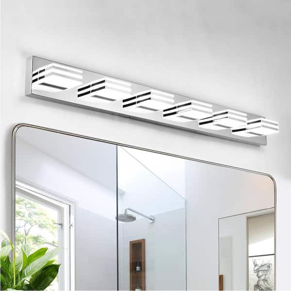 40 in. 6-Light Modern Chrome Vanity Light Fixture Bathroom Over Mirror Wall Lights with Iron Plus Acrylic Dimmable
