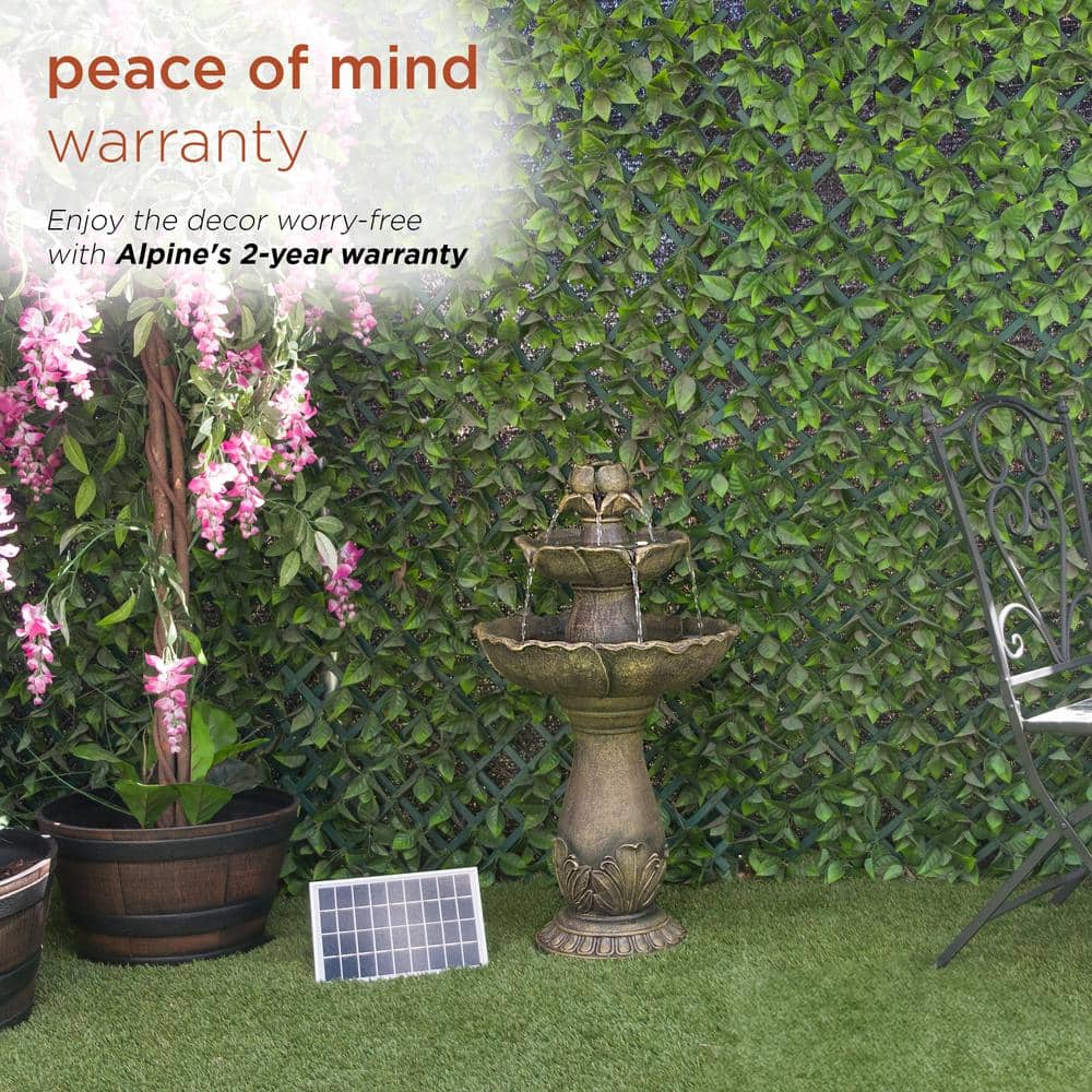34" Tan Polyresin Solar Flower Style Tiered Fountain