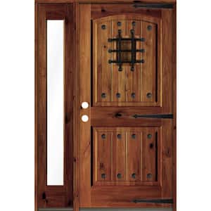 50 in. x 80 in. Mediterranean Knotty Alder Right-Hand/Inswing Clear Glass Red Chestnut Stain Wood Prehung Front Door