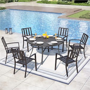 Modern 7-Piece Metal Round Outdoor Dining Set with Stackable Dining Chairs