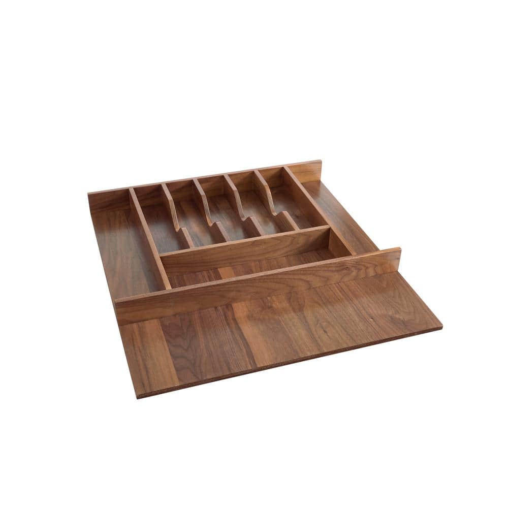 Walnut Deep Drawer Organizer with Dividers and a Deep Drawer Vertical Plate  Holder
