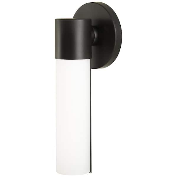 Saber II 1-Light Black LED Wall Sconce with Etched Opal Glass Shade